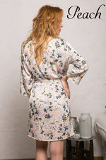 Satin bridesmaid robe, floral pattern detail