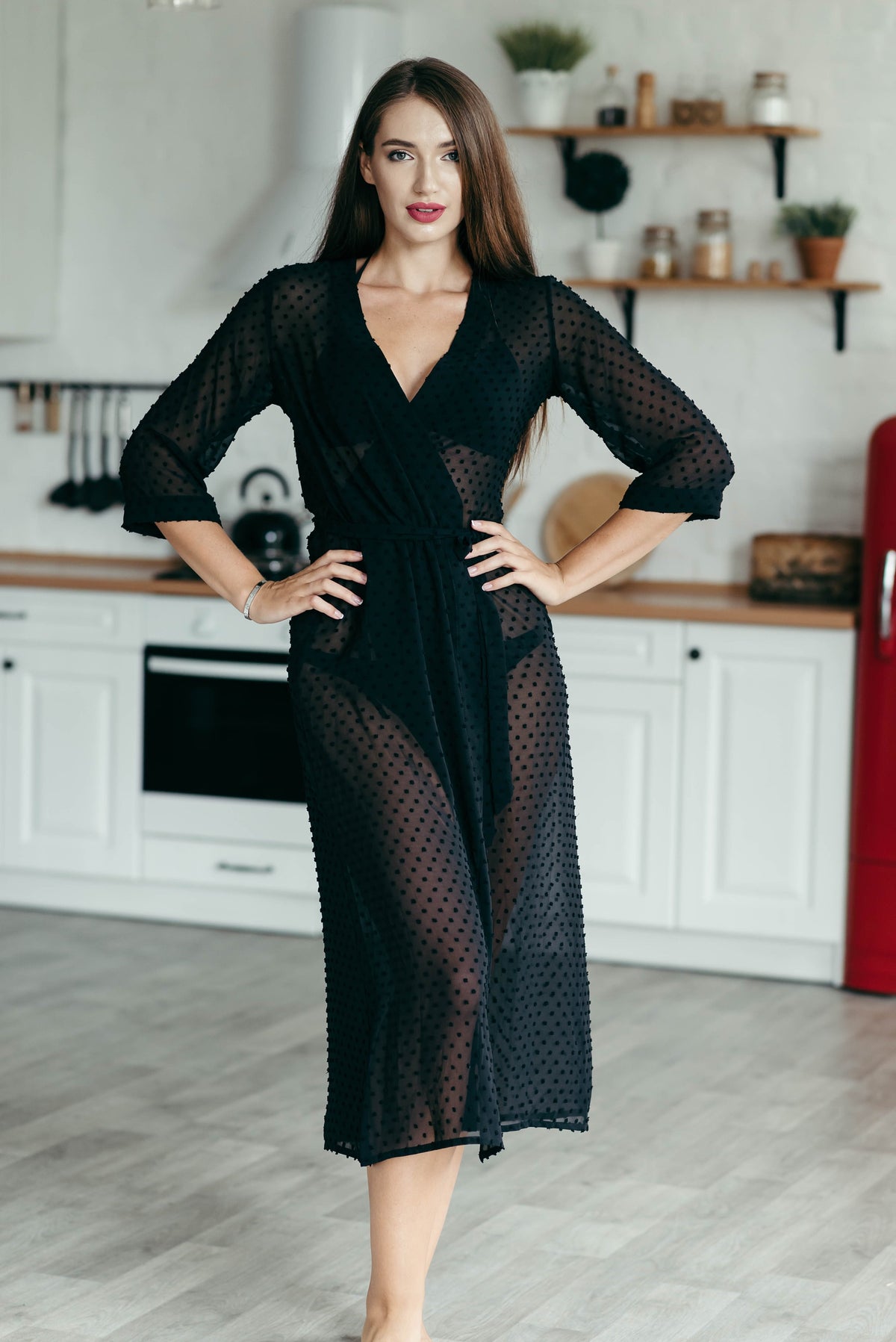 Textured chiffon robe, blush colourway shown